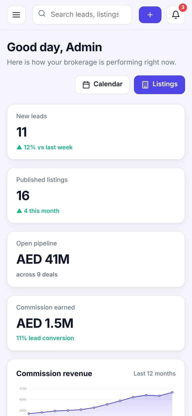 AirEstate dashboard on a phone browser
